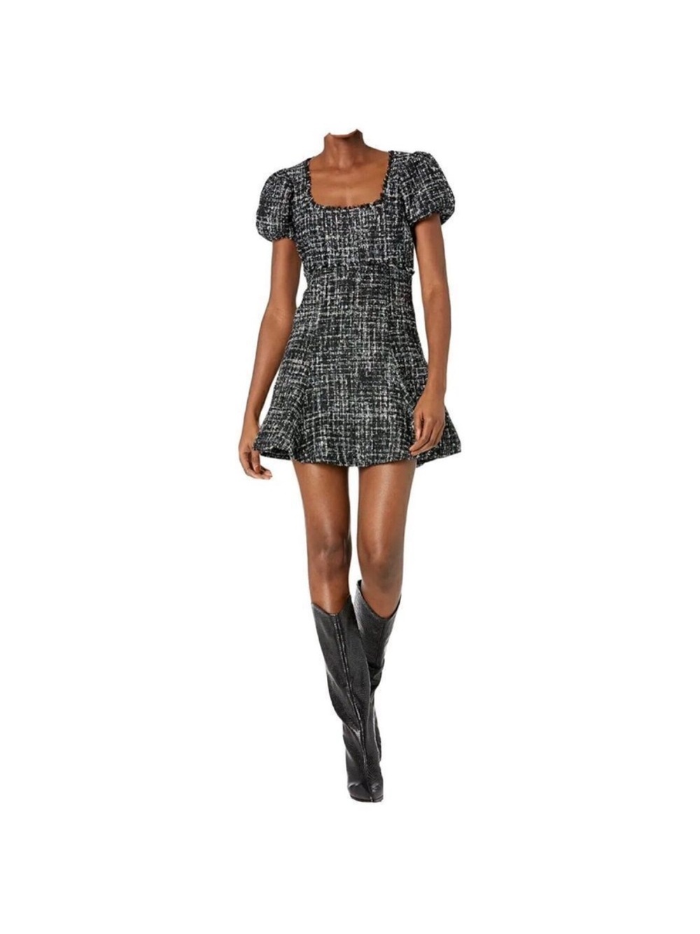 Likely Alessandra Black & White Tweed Puff-Sleeve Dress size 8